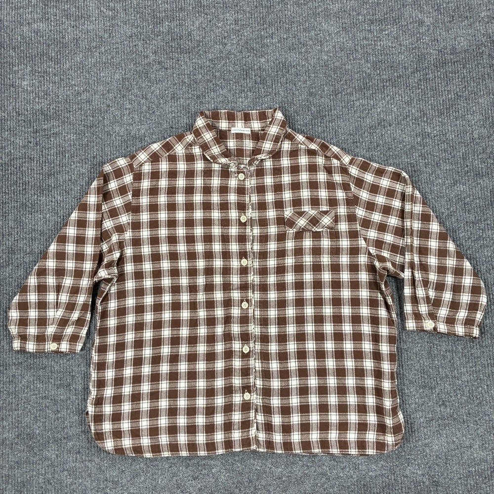 Sleep Sense Portuguese Flannel Shirt Womens Size 2X Brown Plaid Button Up Cotton